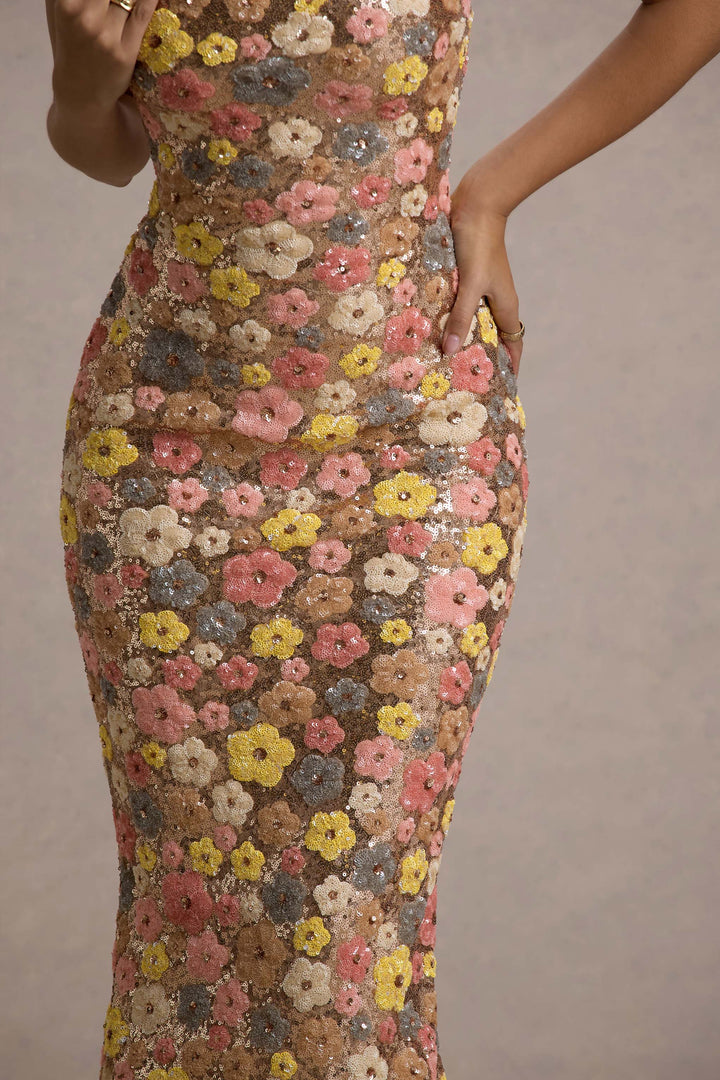 Elegant Long Floral Dress with Fine Straps, view 6 - Elena Harper