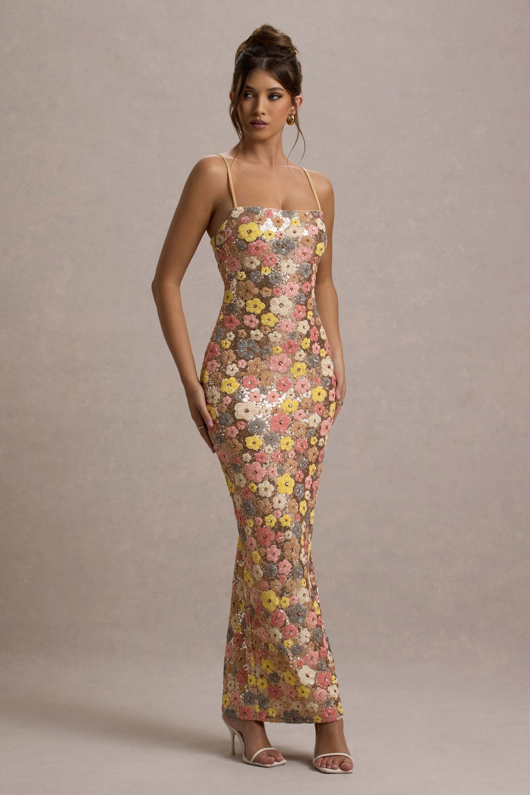 Elegant Long Floral Dress with Fine Straps - Elena Harper