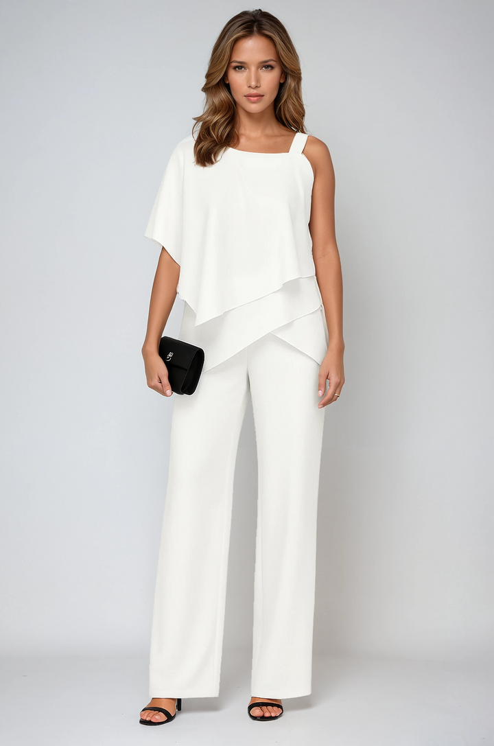 Asymmetric Overlay Wide Leg Jumpsuit