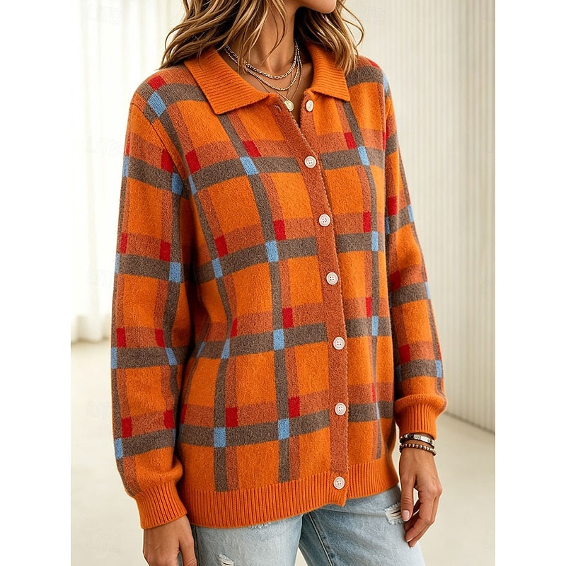 Rosalind Classic Plaid Button Cardigan, view 3 - Elena Harper