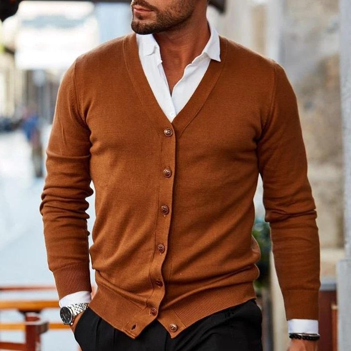 Knitted Cardigan with V-Neck for Men