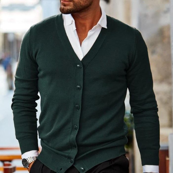 Knitted Cardigan with V-Neck for Men