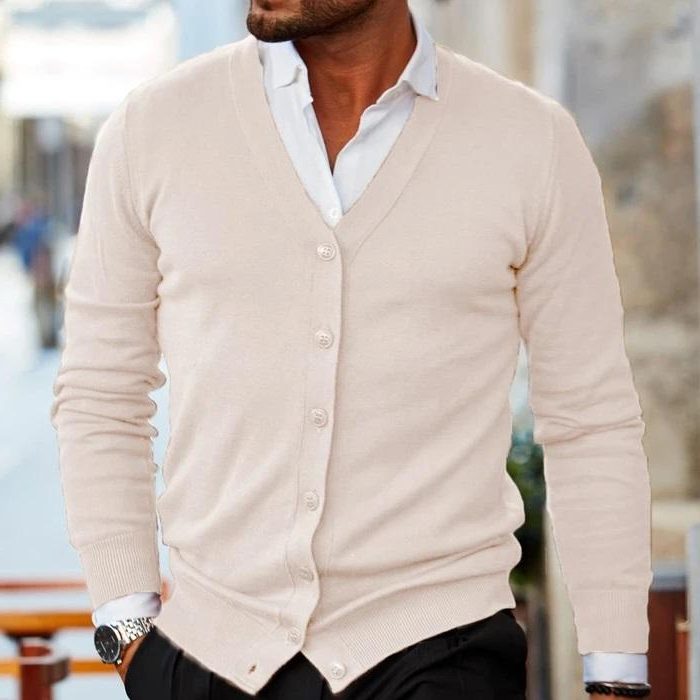 Knitted Cardigan with V-Neck for Men