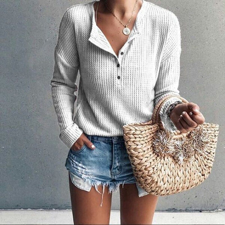 Ribbed Blouse with V-Neck for Women