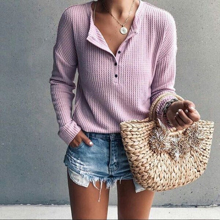 Ribbed Blouse with V-Neck for Women