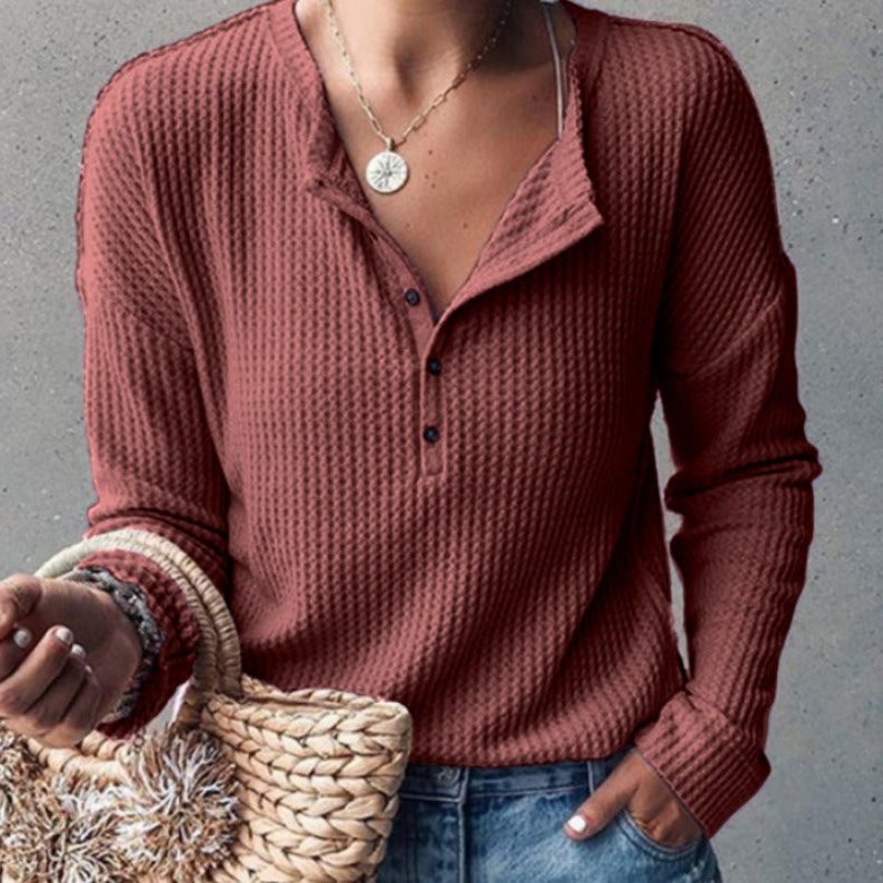 Ribbed Blouse with V-Neck for Women