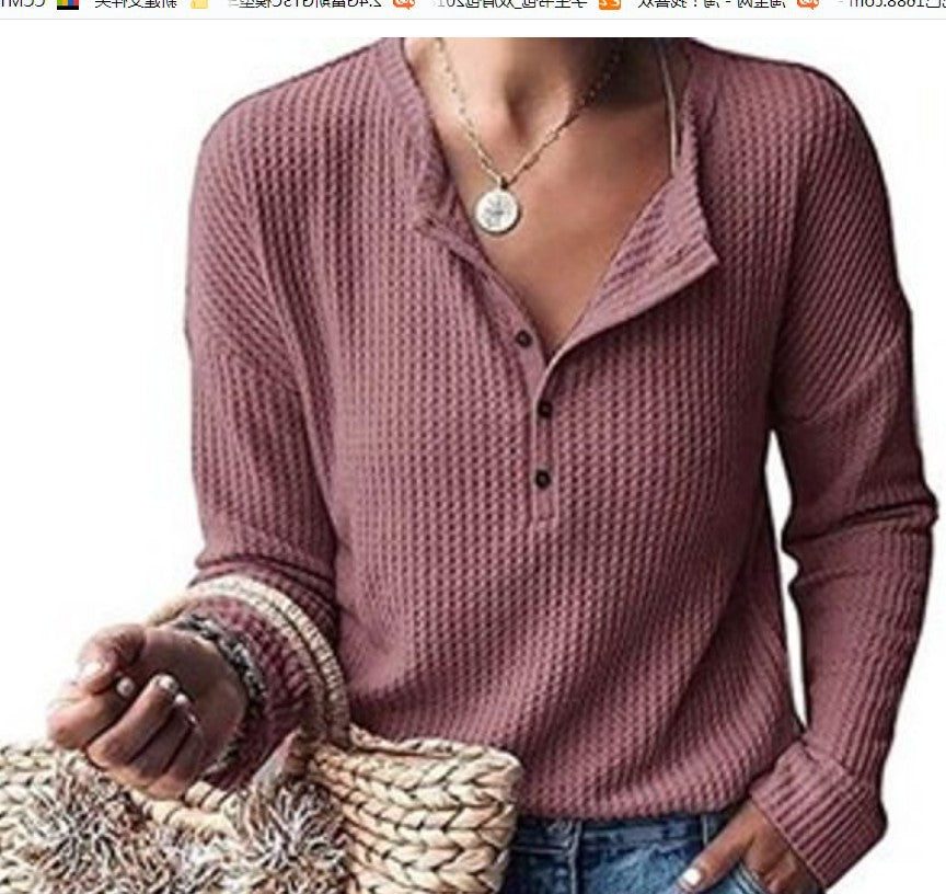 Ribbed Blouse with V-Neck for Women