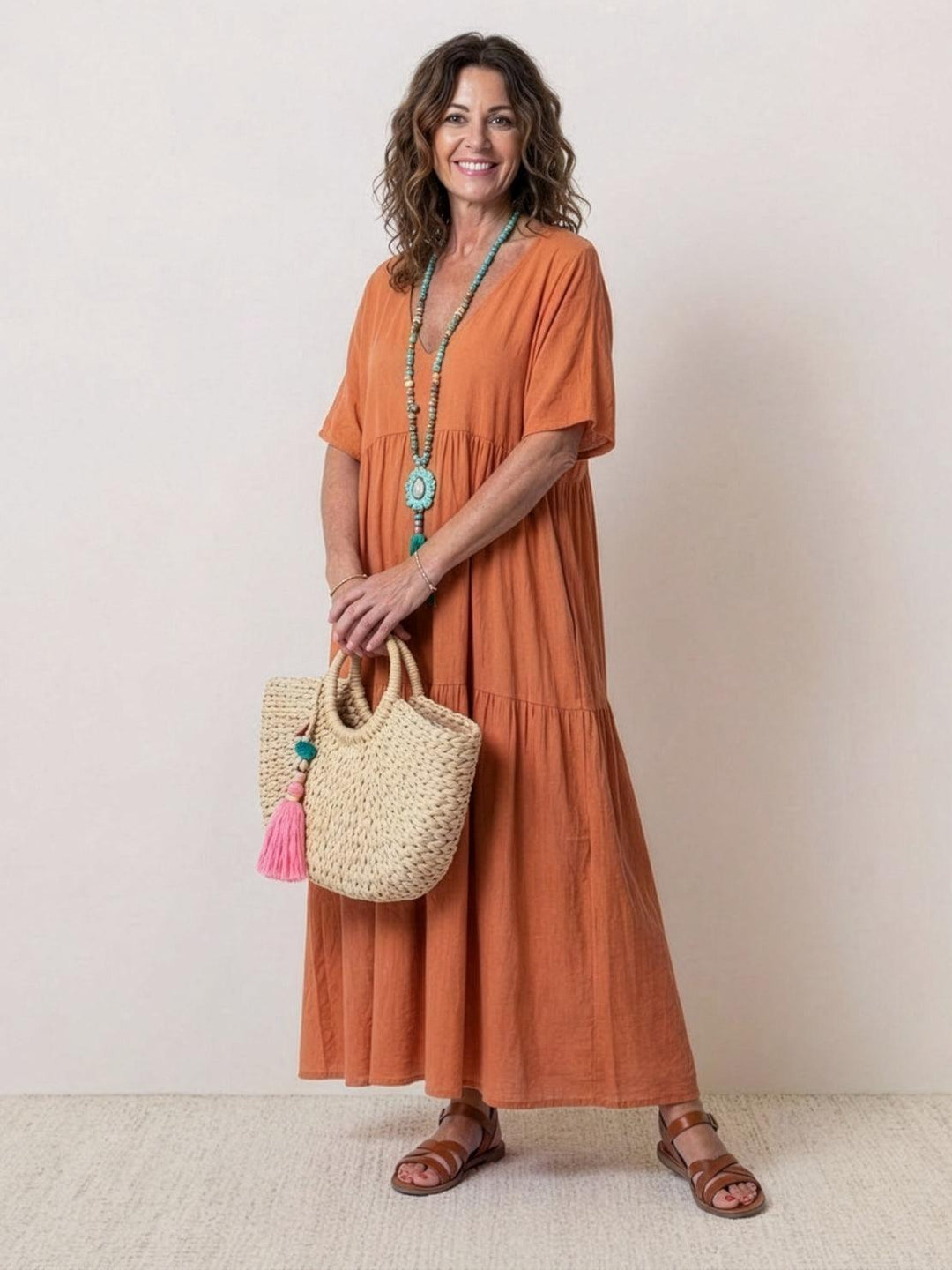 Clara | Women’s Boho V Neck Tiered Maxi Dress