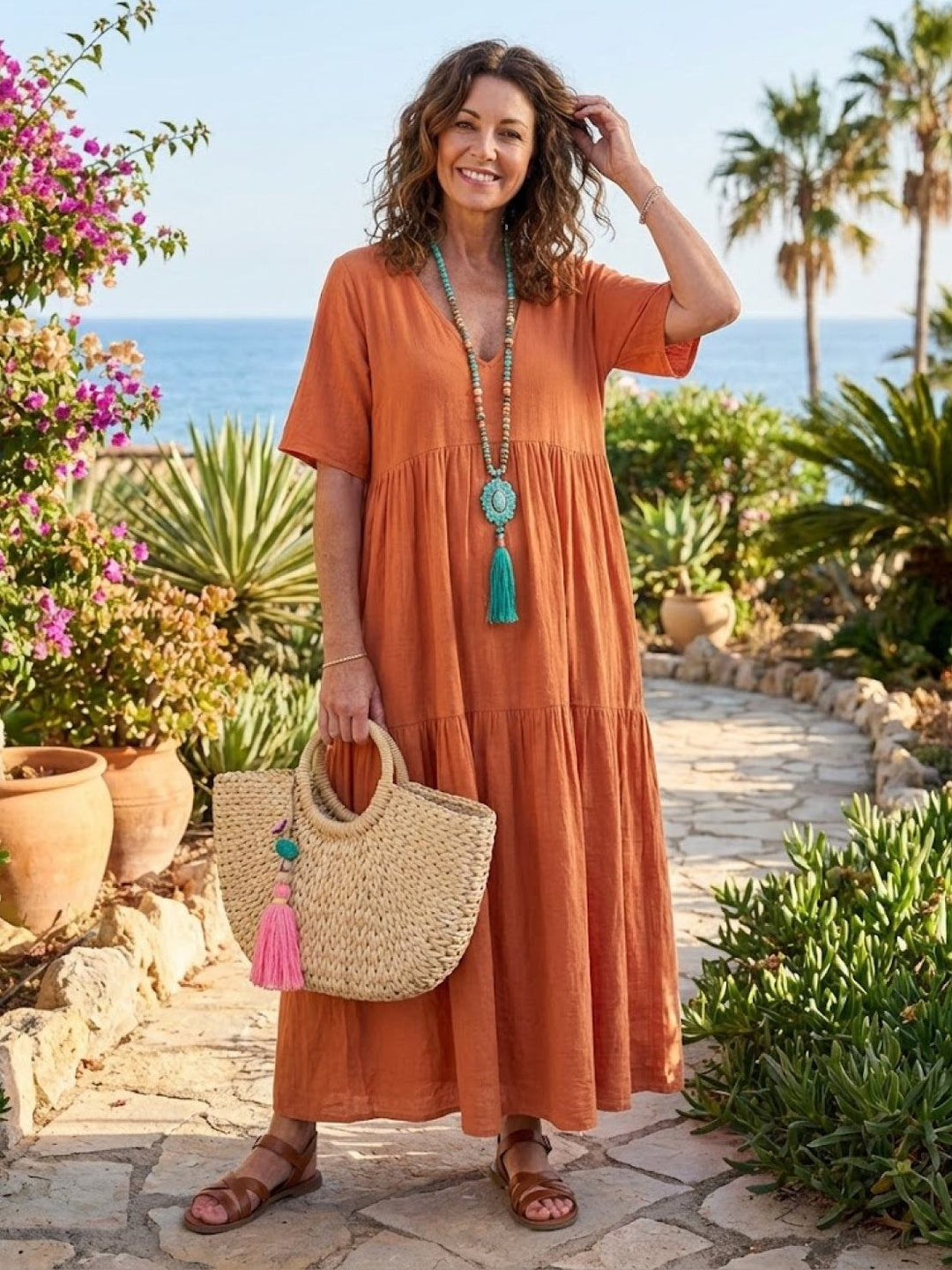 Clara | Women’s Boho V Neck Tiered Maxi Dress