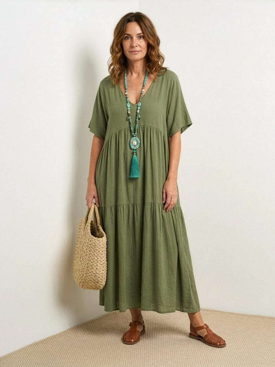 Clara | Women’s Boho V Neck Tiered Maxi Dress