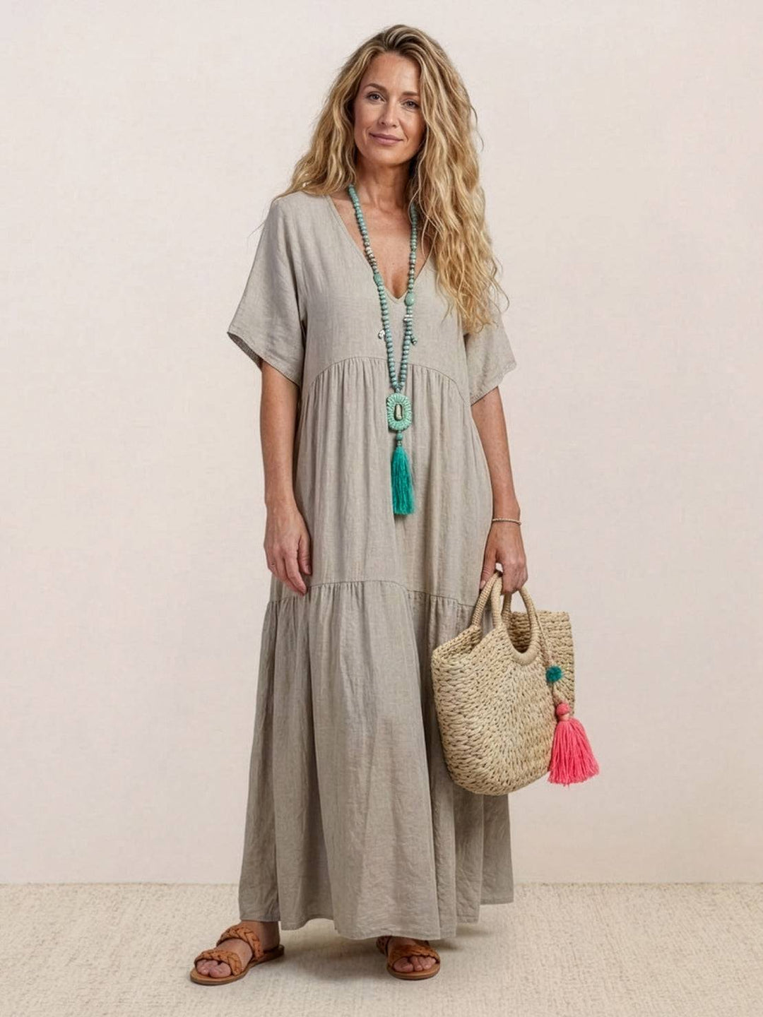 Clara | Women’s Boho V Neck Tiered Maxi Dress