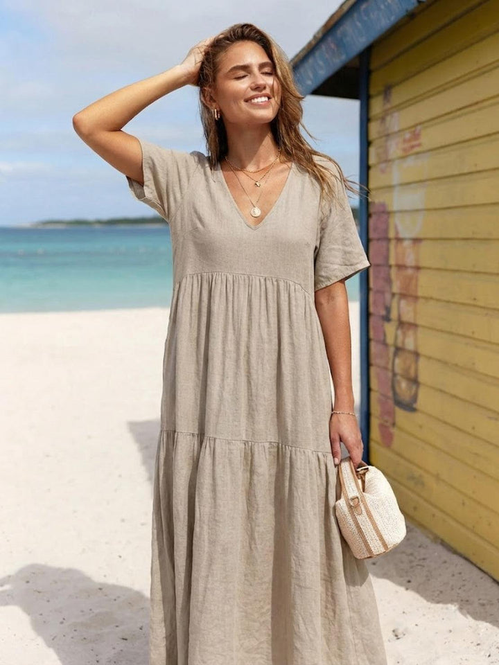 Clara | Women’s Boho V Neck Tiered Maxi Dress