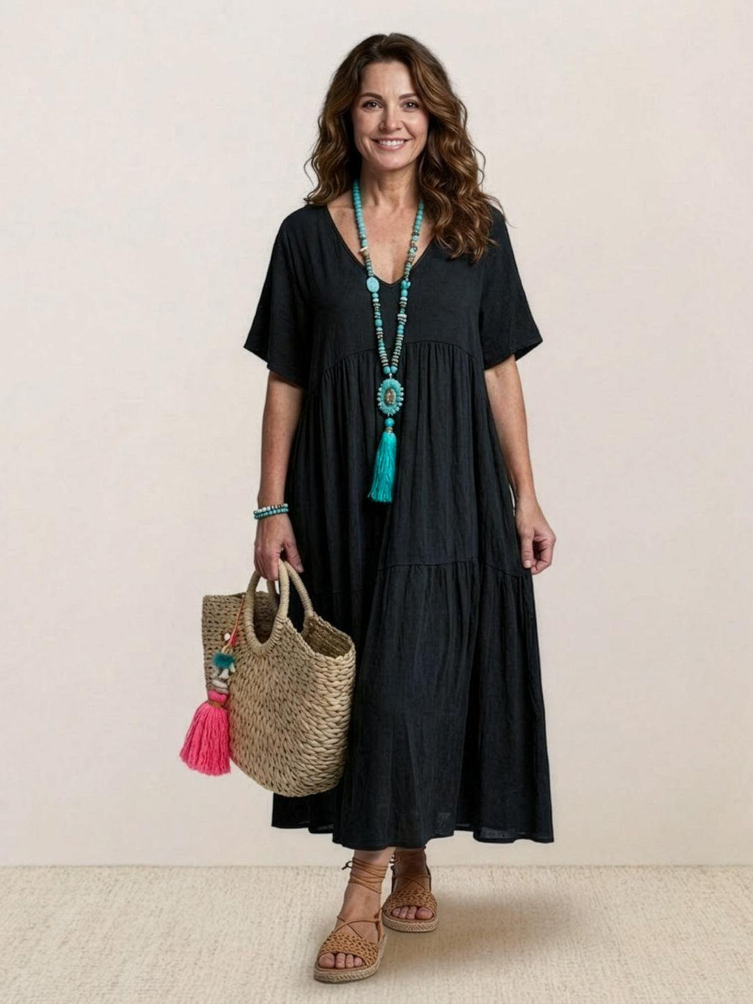 Clara | Women’s Boho V Neck Tiered Maxi Dress