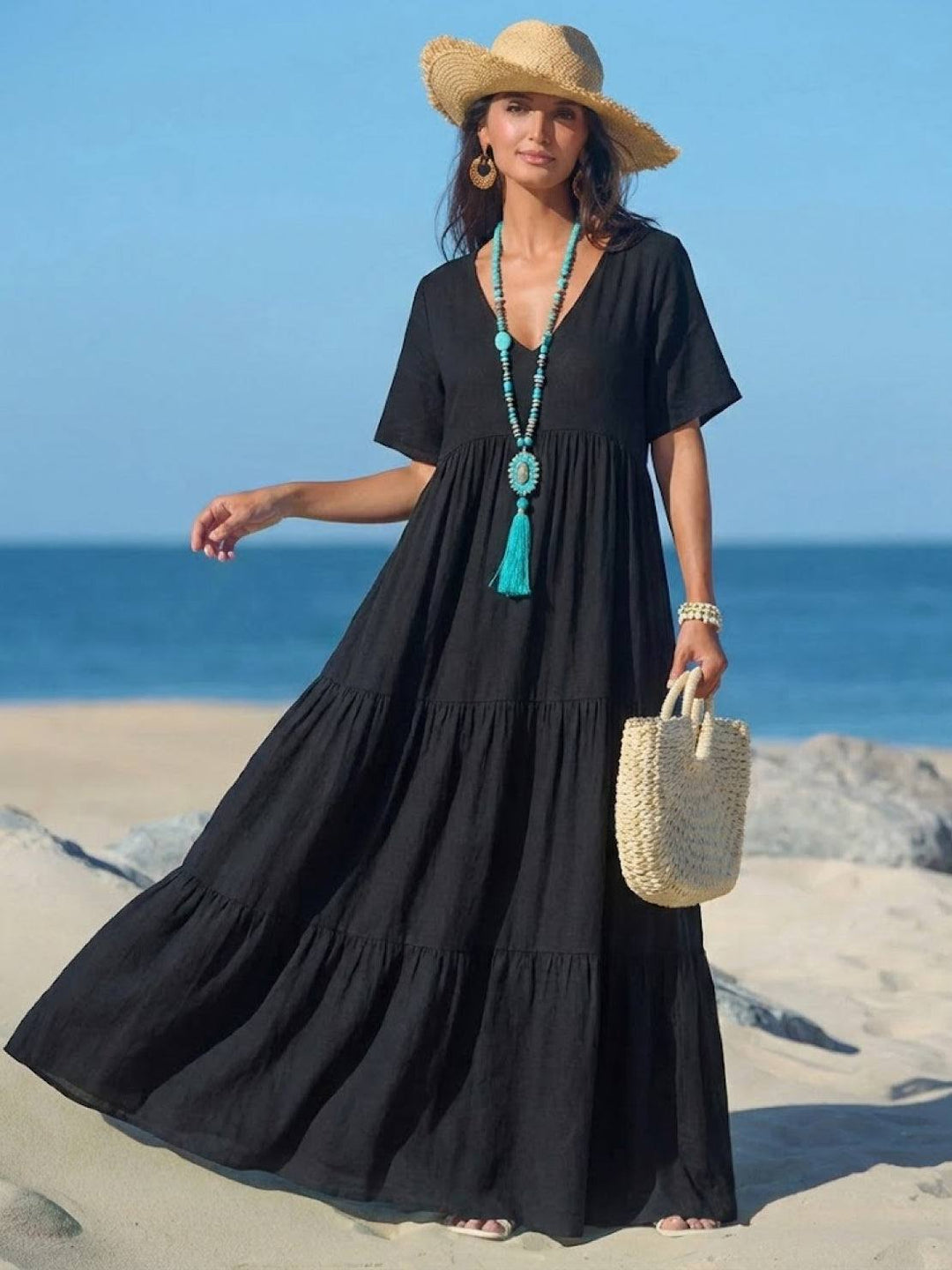 Clara | Women’s Boho V Neck Tiered Maxi Dress