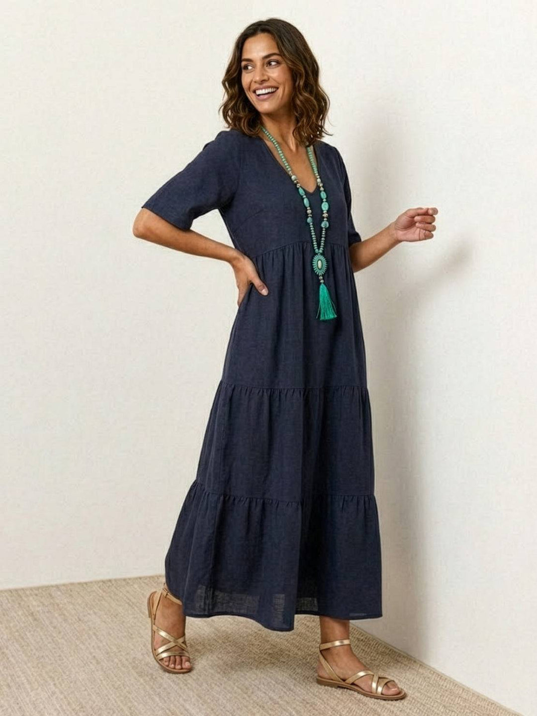 Clara | Women’s Boho V Neck Tiered Maxi Dress