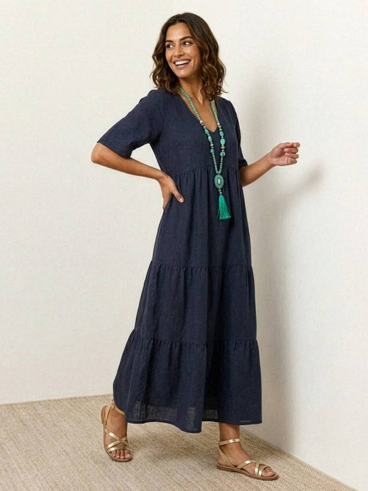 Clara | Women’s Boho V Neck Tiered Maxi Dress