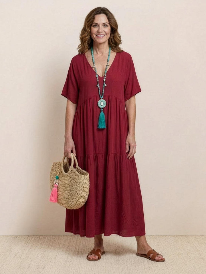 Clara | Women’s Boho V Neck Tiered Maxi Dress