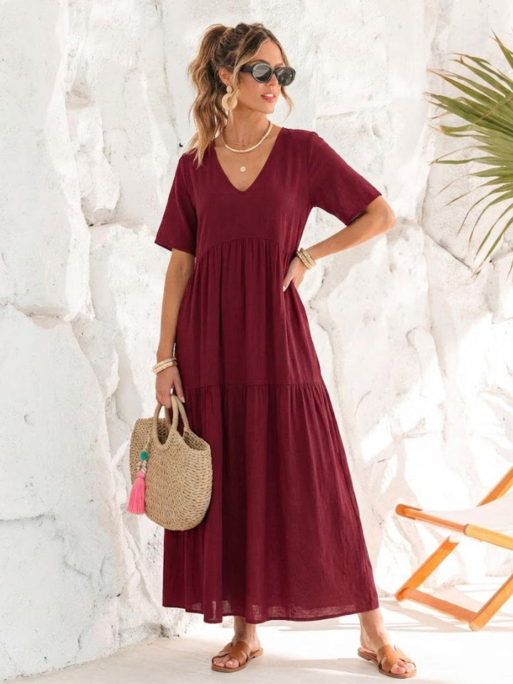 Clara | Women’s Boho V Neck Tiered Maxi Dress