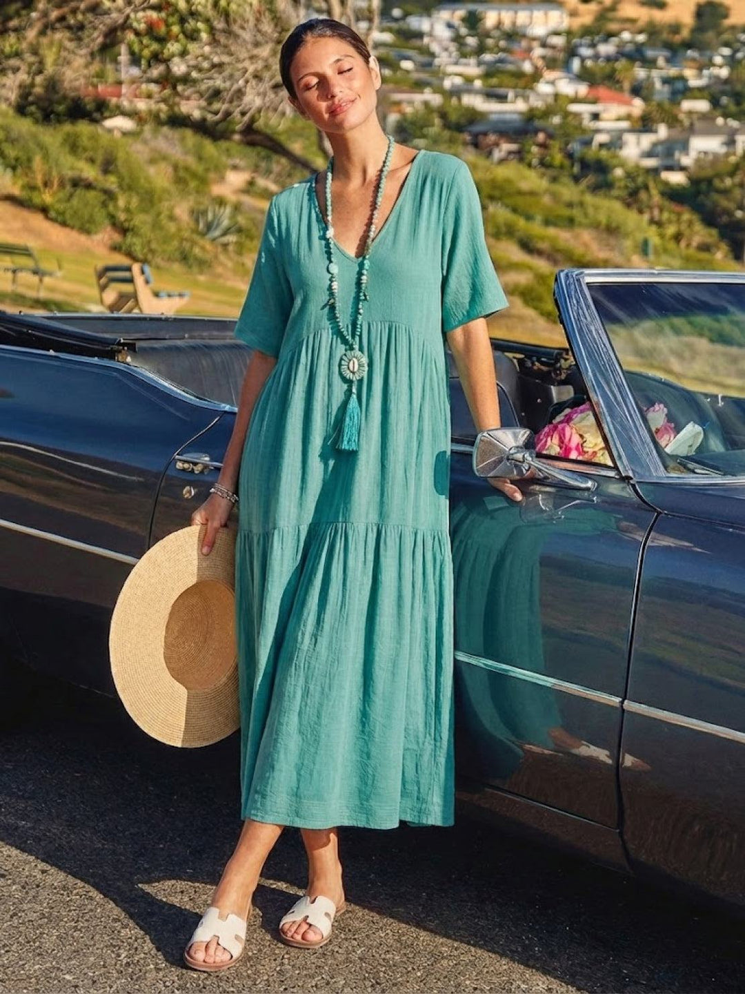 Clara | Women’s Boho V Neck Tiered Maxi Dress