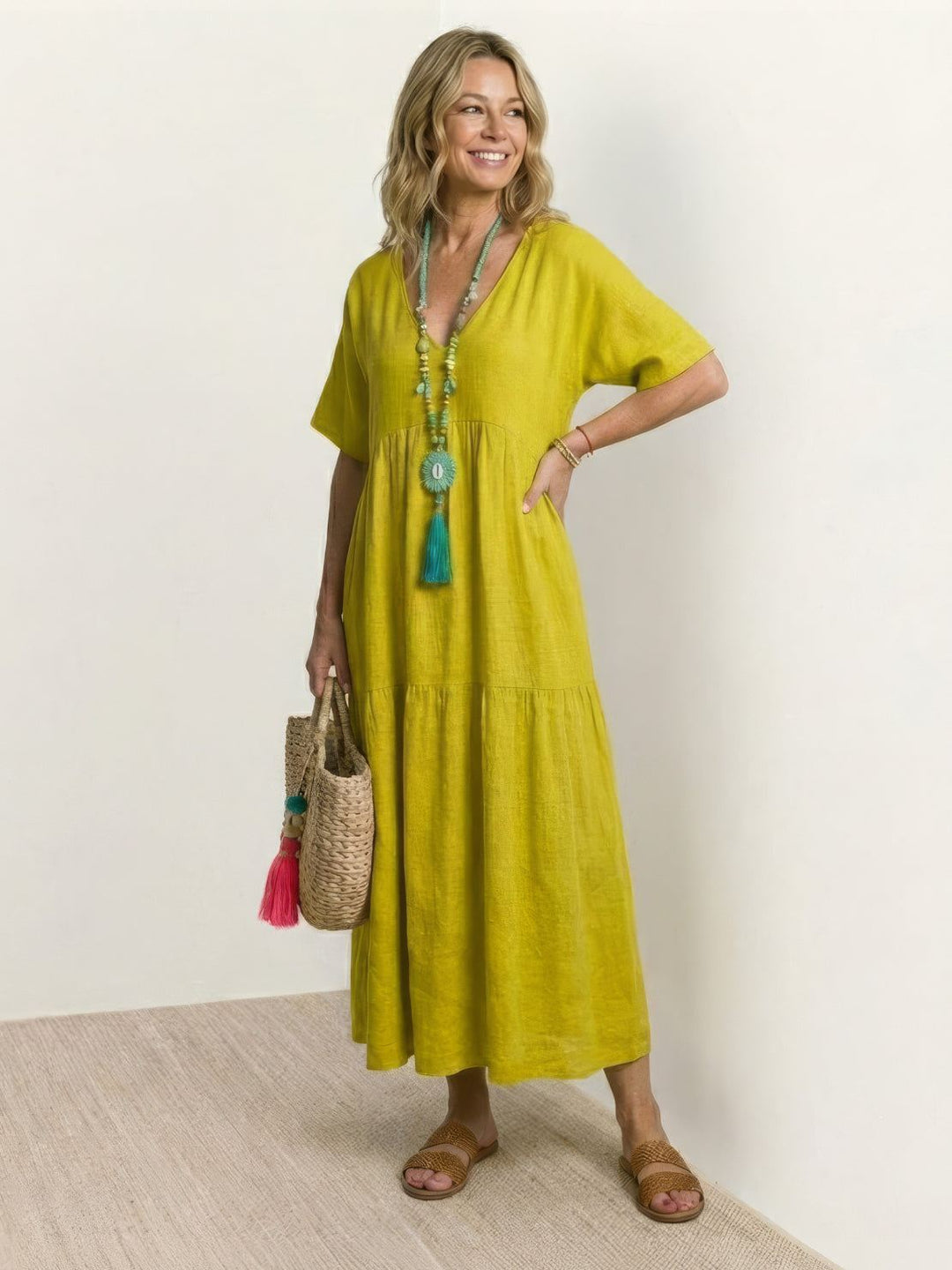 Clara | Women’s Boho V Neck Tiered Maxi Dress