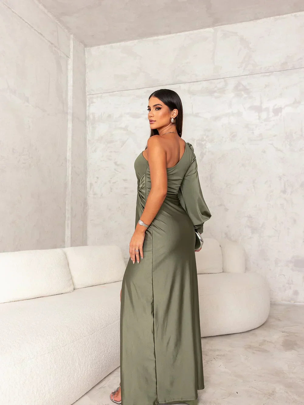 Elegant One-Shoulder Evening Dress for Women in Autumn, view 4 - Elena Harper