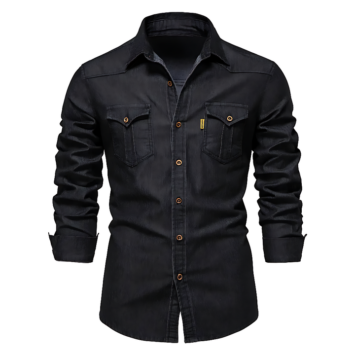 Men's Slim Fit Denim Shirt – Classic Long Sleeve Cotton Blend Style