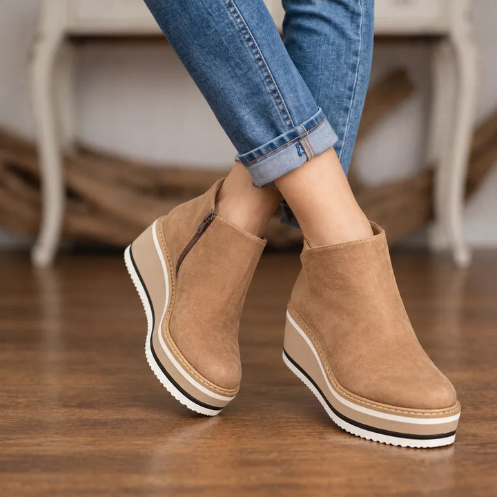 Colombe Smooth Side-Zip Wedge Ankle Boots - Elena Harper