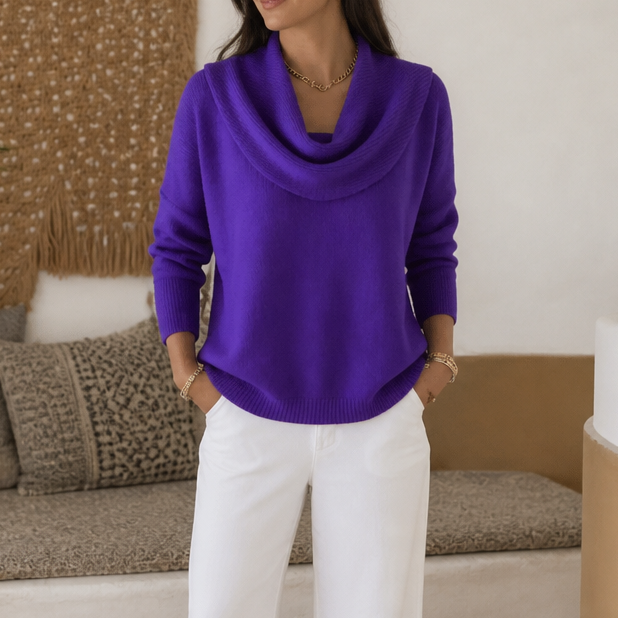 Draveline Cowl Neck Drape Knit Sweater - Elena Harper