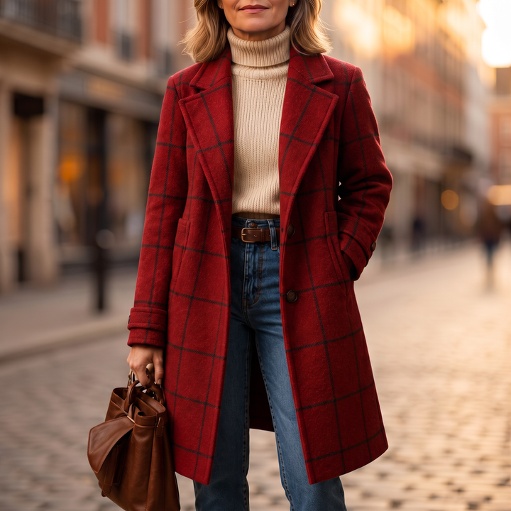 Checkwell Royal Blue Checkered Two-Button Coat - Elena Harper