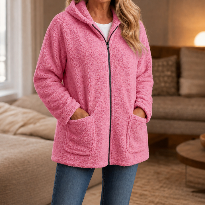 Cozelle Plush Hooded Oversized Zip-Up Jacket - Elena Harper