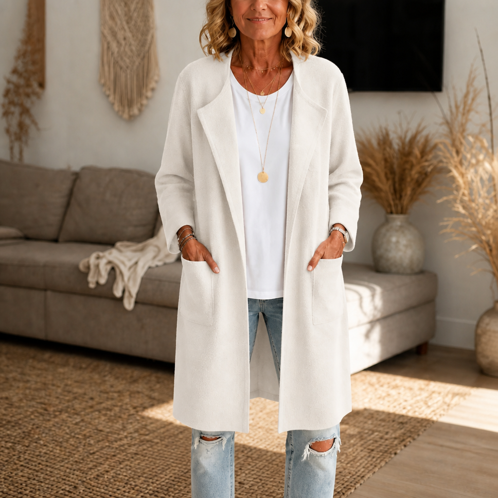 Draperie Open-Front Longline Wool-Look Coat - Elena Harper