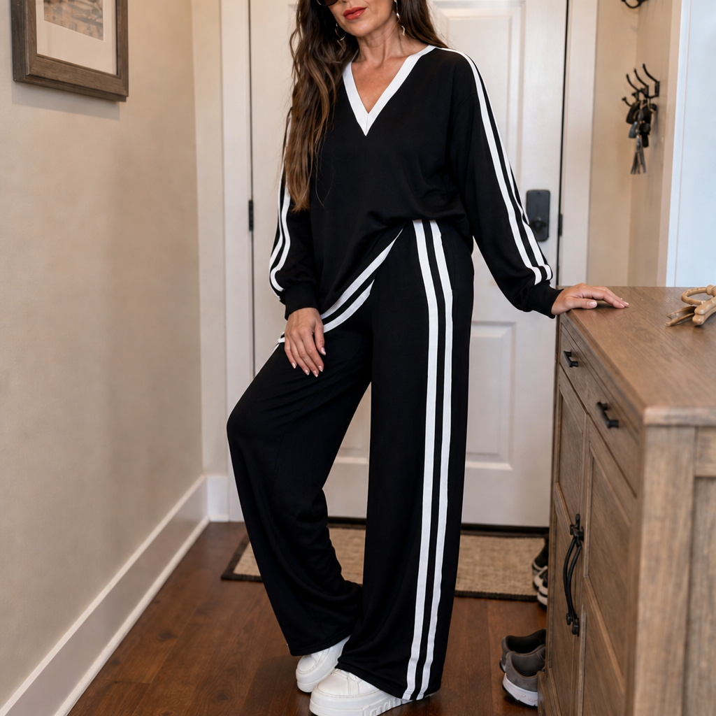 Doretta Wrap V-Neck Two-Piece Pants Set - Elena Harper