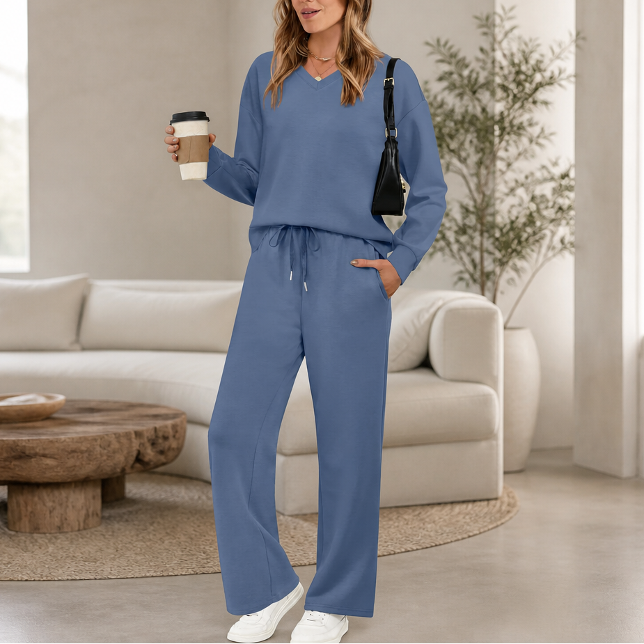 Draperie Vertical-Seam Drawstring Knit Lounge Set - Elena Harper
