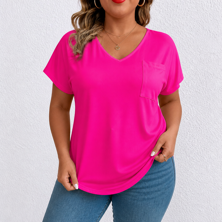 Draperie V-Neck Dolman Sleeve High-Low Hem Tee - Elena Harper