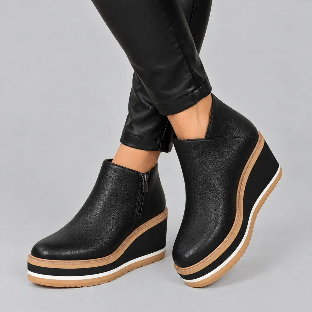 Colombe Smooth Side-Zip Wedge Ankle Boots - Elena Harper
