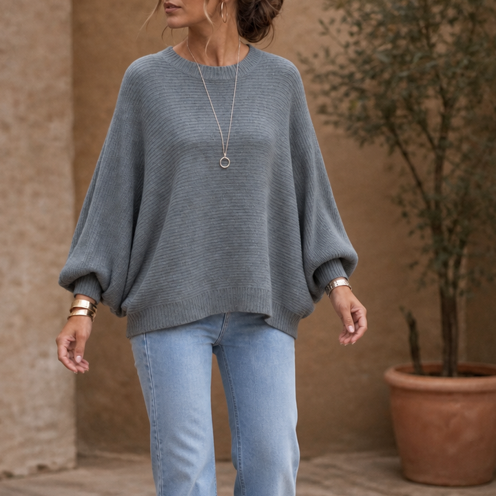 Drapeva Fitted Cuff Batwing Knit Pullover - Elena Harper