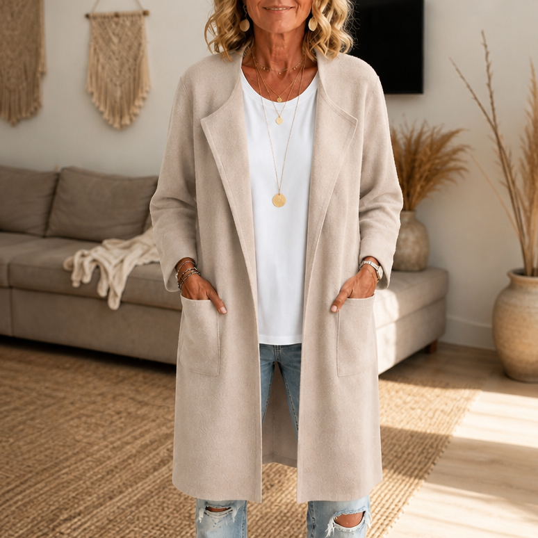 Draperie Open-Front Longline Wool-Look Coat - Elena Harper