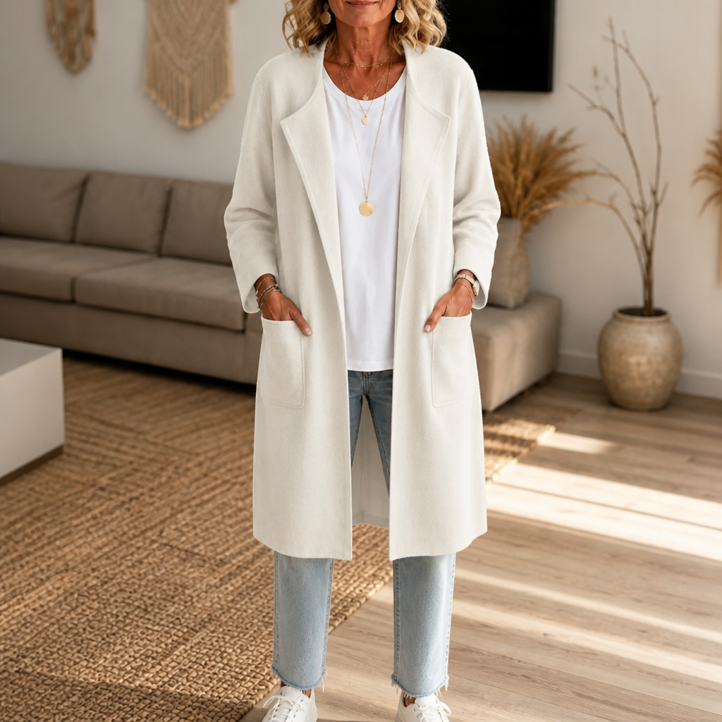 Draperie Longline Open-Front Wool-Blend Look Coat - Elena Harper