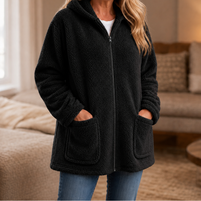 Cozelle Plush Hooded Oversized Zip-Up Jacket - Elena Harper