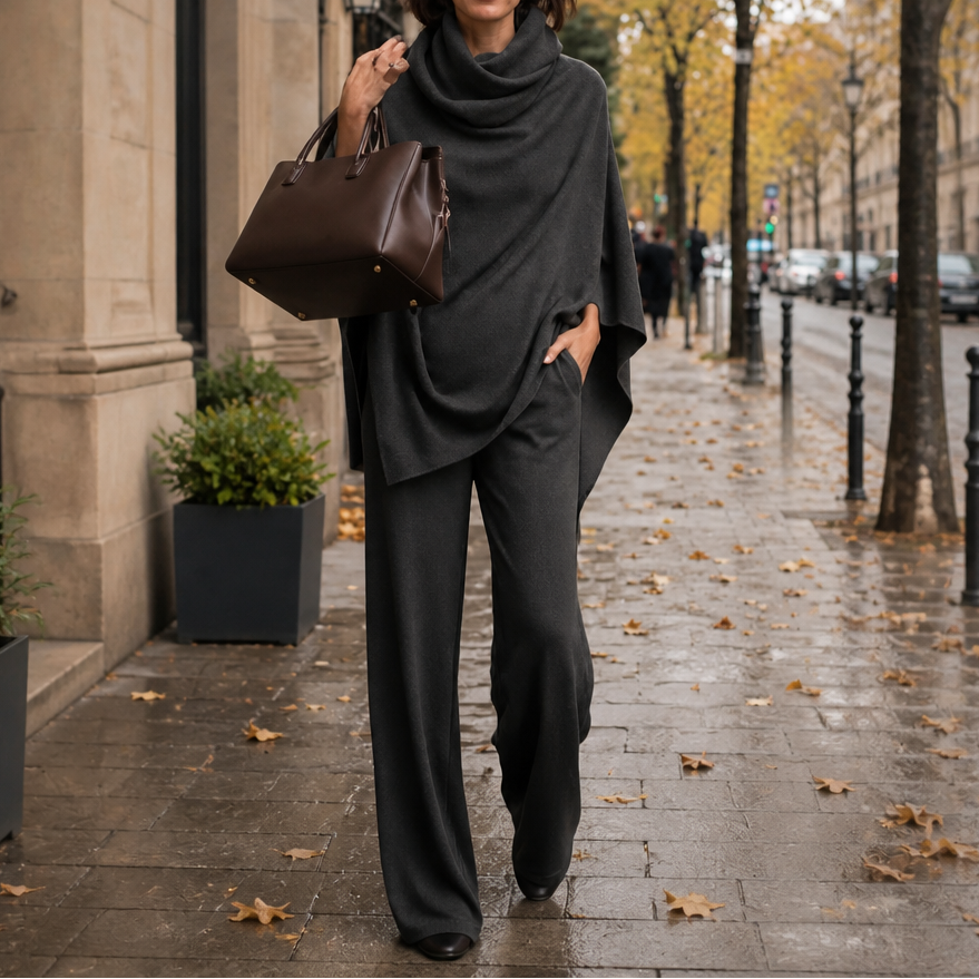Draperie Cowl-Neck Cape Top And Wide-Leg Trousers Set - Elena Harper