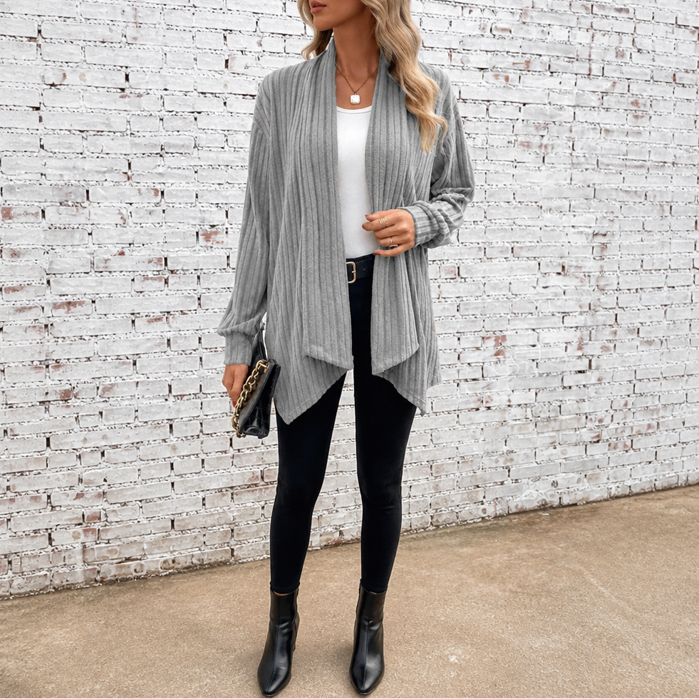 Draperly Eyelet Waterfall Open-Front Cardigan - Elena Harper