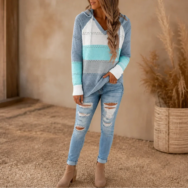 Colora Knit – Striped Hollow-Knit Hoodie