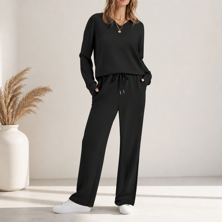 Draperie Vertical-Seam Drawstring Knit Lounge Set - Elena Harper