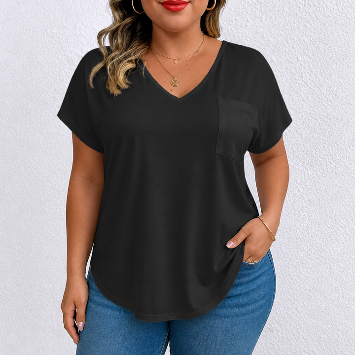 Draperie V-Neck Dolman Sleeve High-Low Hem Tee - Elena Harper