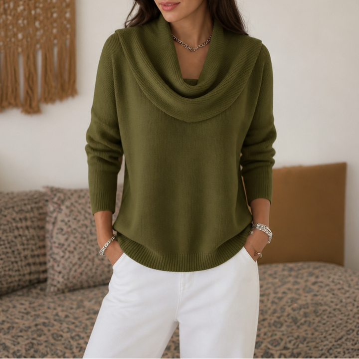 Draveline Cowl Neck Drape Knit Sweater - Elena Harper