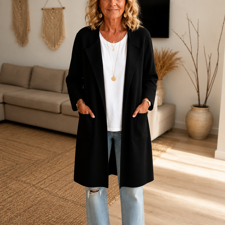 Draperie Longline Open-Front Wool-Blend Look Coat - Elena Harper