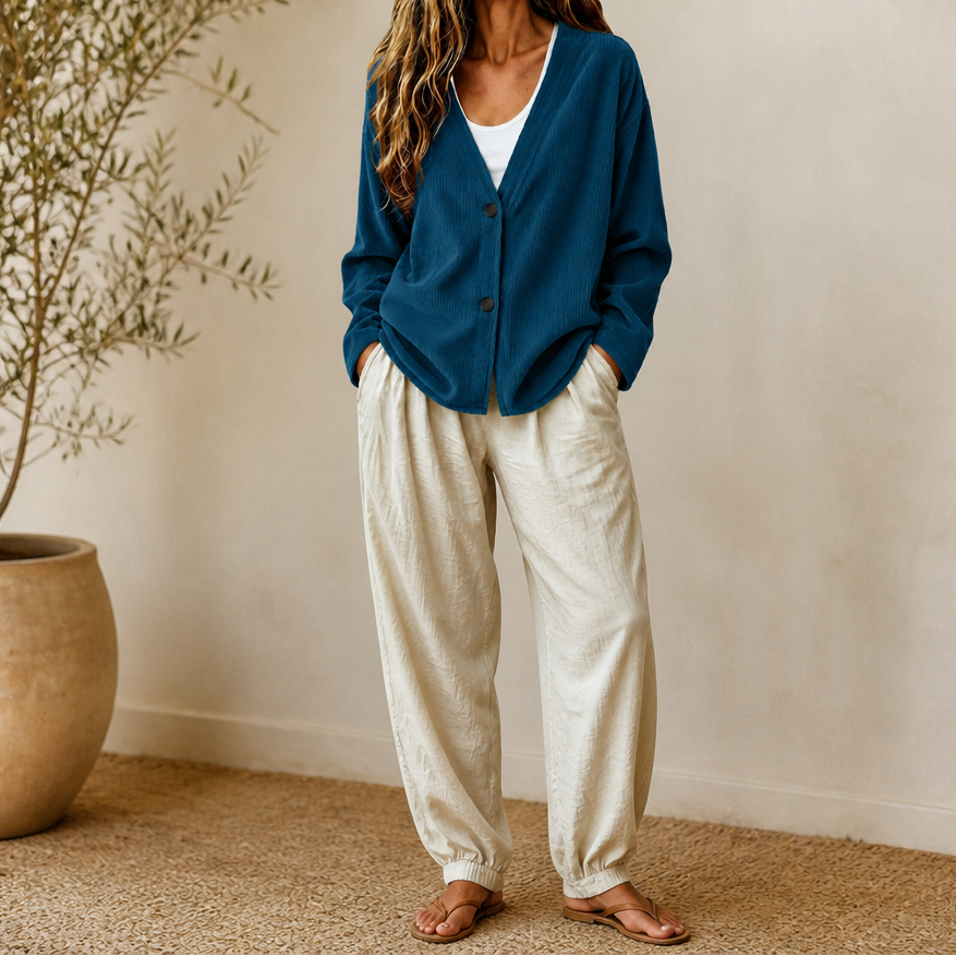 Corabelle Rib Open-Front V-Neck Cardigan - Elena Harper