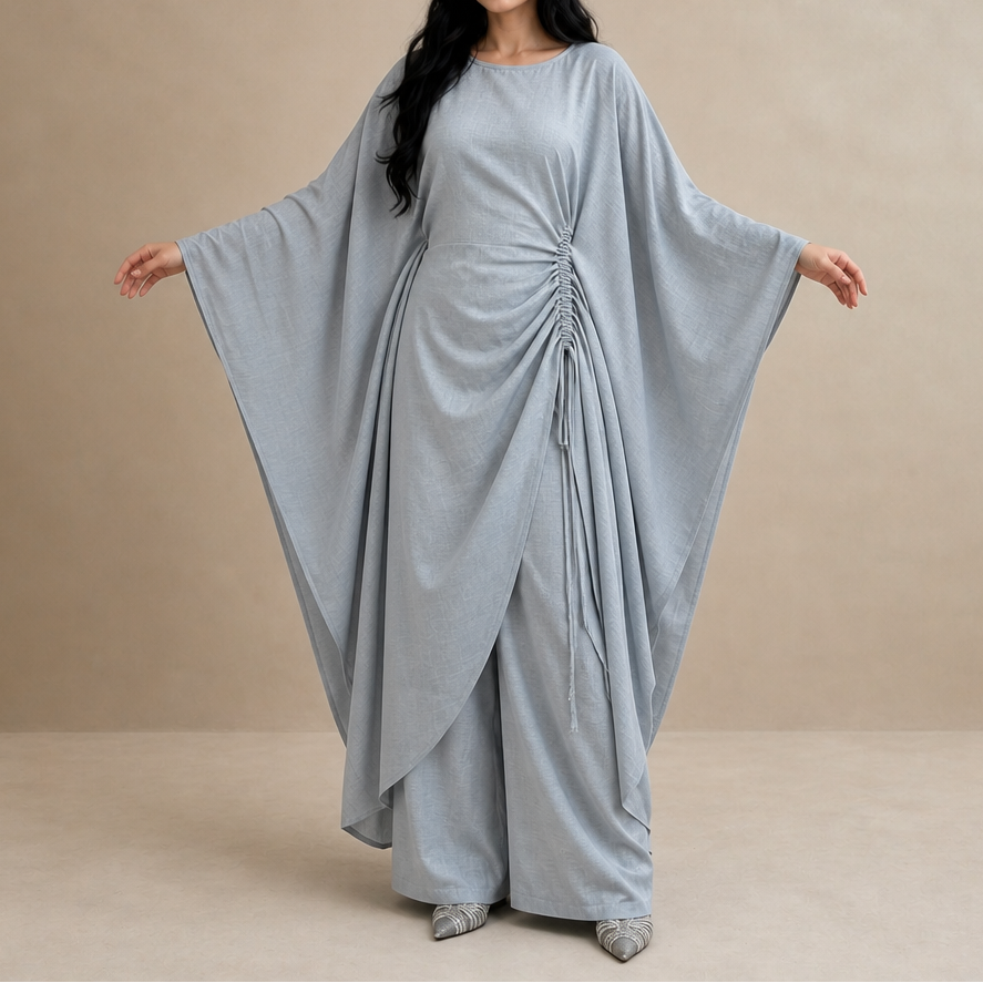 Cinchara Ruched Waist Batwing Kaftan Two-Piece Set - Elena Harper