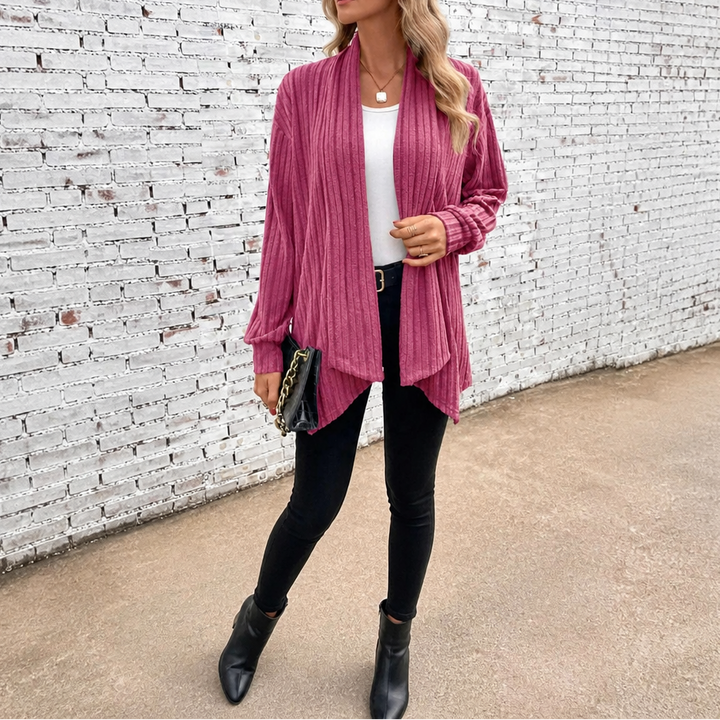 Draperly Eyelet Waterfall Open-Front Cardigan - Elena Harper