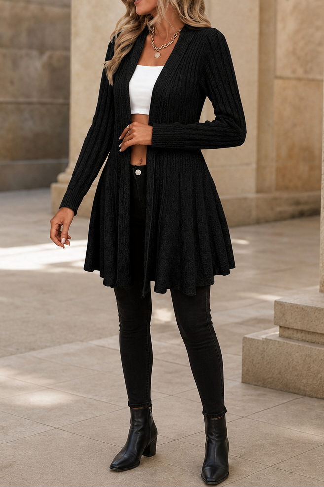 Draperie Ribbed Open-Front Waterfall Cardigan - Elena Harper